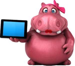 rosie hippo showing an iPad
